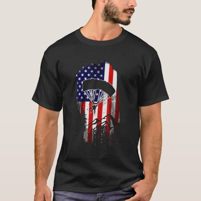 T-shirt Skydiving USA American Flag Patriotic Skydiver Jul (Devant)