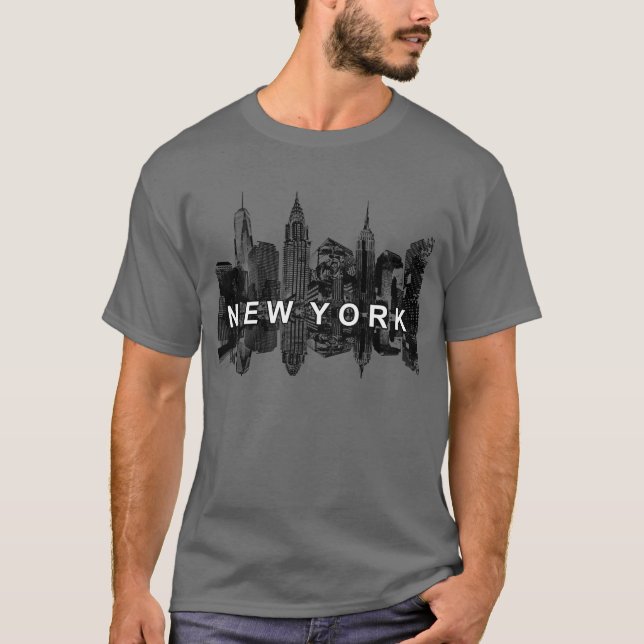 T-shirt Skyline ville de New York en noir (Devant)