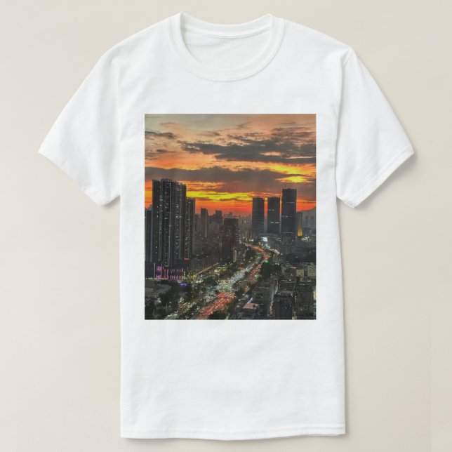 T-shirt Skyline Ville Sunset (Design devant)