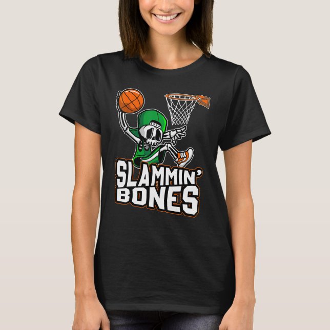 T-shirt Slammin Bones Basket Halloween Skeleton Dunkin (Devant)