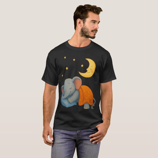 T-shirt Sleeping Baby Elephant Under the Moon – Cute Dream (Devant entier)