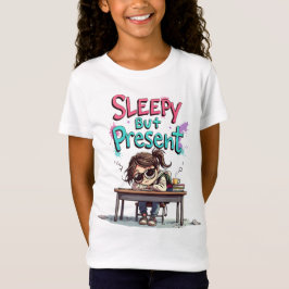 T-Shirt Sleepy But Present | Funny Back to School Girl Tee