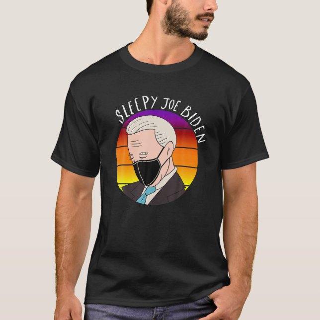 T-shirt Sleepy Joe Biden Portant un Masque Drôle Mème Bide (Devant)