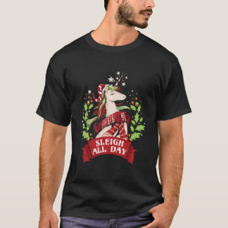 T-shirt Sleigh All Day Santa Unicorn