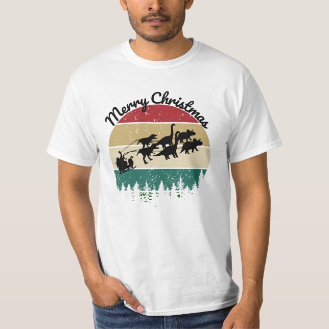 T-shirt Sleigh pulled by dinosaures (Devant)