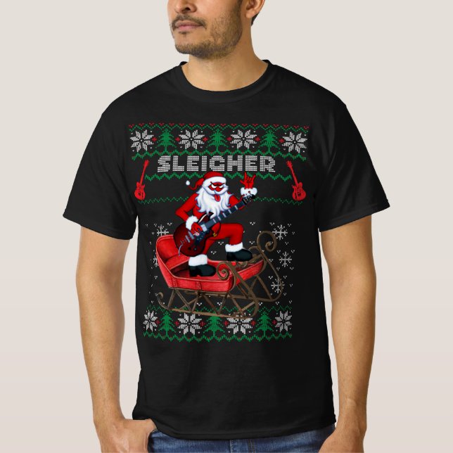 T-shirt Sleigher Père Noël Ugly Christmas Sweater Design (Devant)
