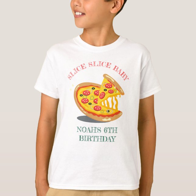 T-shirt Slice Slice Baby Pizza moderne fête d'anniversaire (Devant)