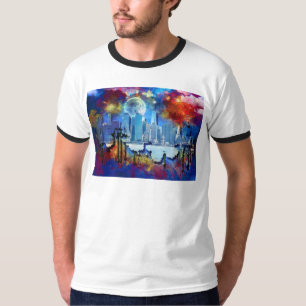 T-shirt SlipperyJoe NYC graffiti lune entourée tourbillonn