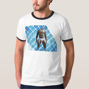 T-shirt SlipperyJoe's homme musclé six-pack abs blanc sous