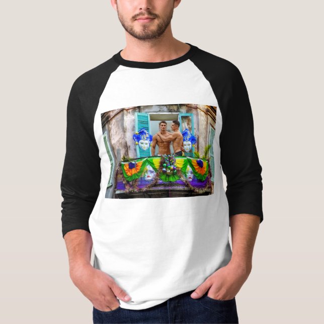T-shirt SlipperyJoe's Mardi Gras Hommes violet or vert bal (Devant)