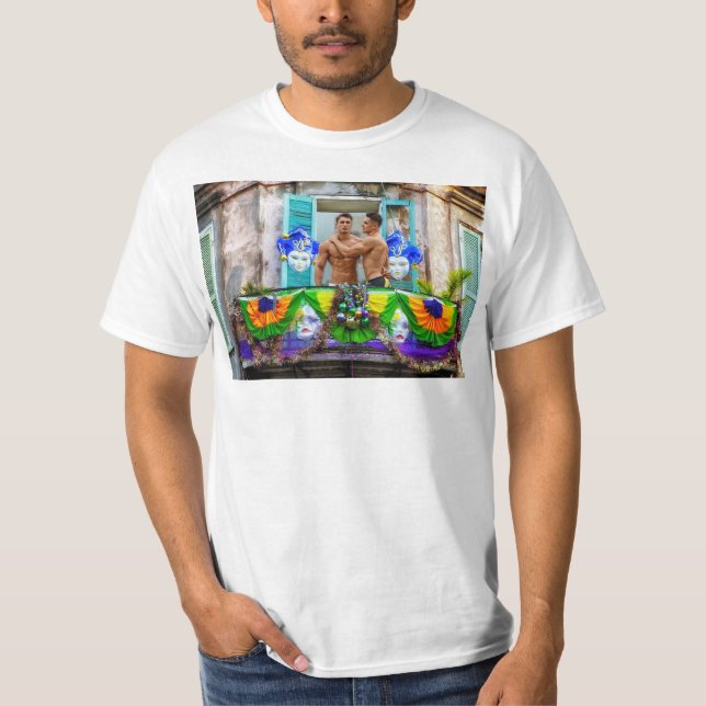 T-shirt SlipperyJoe's Mardi Gras Hommes violet or vert bal (Devant)