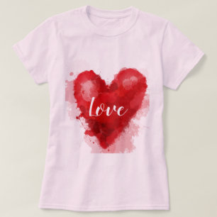 T-shirt slogan d'amour Aquarelle rouge coeur valentine