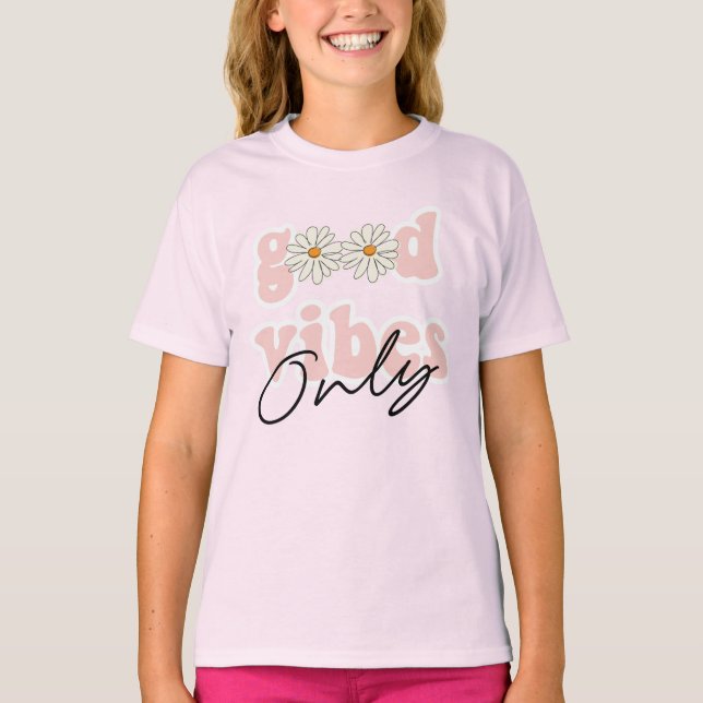 T-shirt Slogan hippie des années 70 de Good Vibes (Devant)