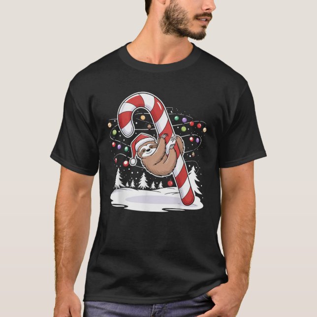 T-shirt Sloth and Giant Candy Cane Christmas Pajama for Sl (Devant)