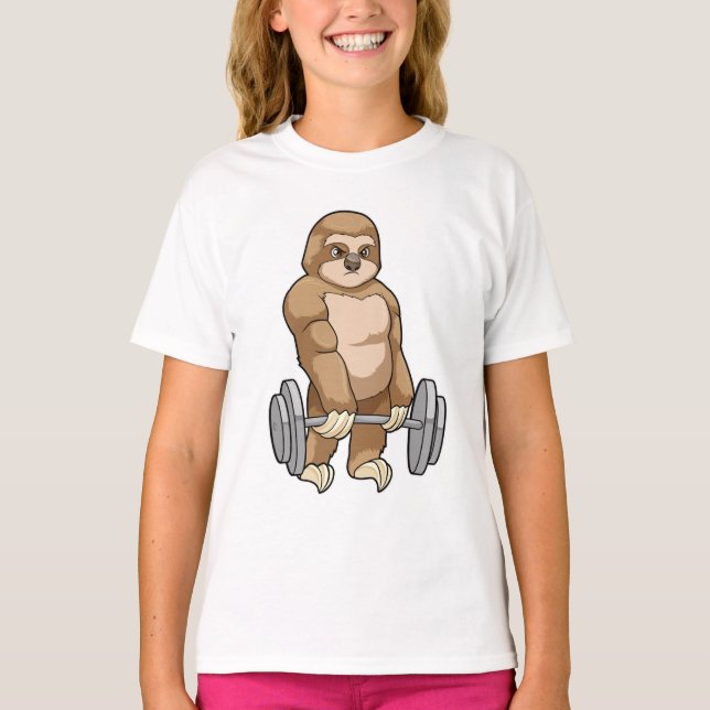 T-shirt Sloth au Bodybuilding avec Barbell (Devant)