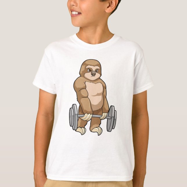 T-shirt Sloth au Bodybuilding avec Barbell (Devant)