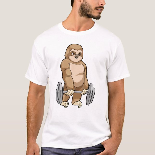 T-shirt Sloth au Bodybuilding avec Barbell (Devant)