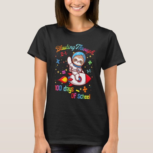 T-shirt Sloth Blasting Through 100 Days of School 100th Da (Devant)