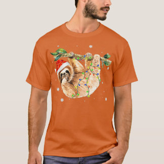 T-shirt Sloth Christmas Tree Lumières Santa Hat 1