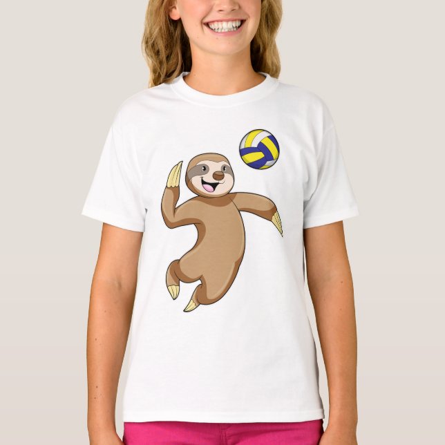 T-shirt Sloth comme joueur de volleyball avec volleyball (Devant)