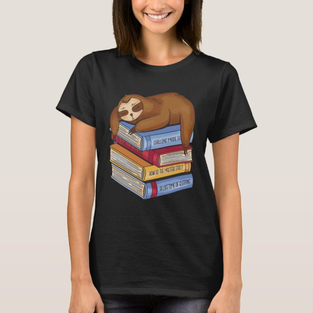 T-shirt Sloth Dormir Sur Un Pile De Livres (Devant)