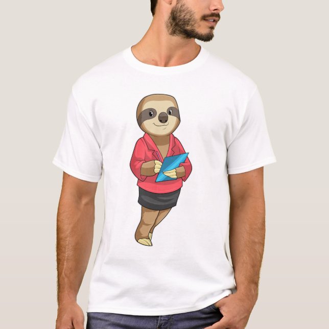 T-shirt Sloth en tant que secrétaire avec Bloc-notes (Devant)