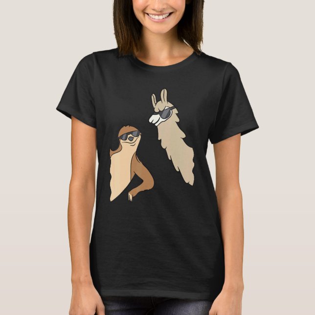 T-shirt Sloth Et Llama Avec Lunettes De Soleil Aiment Les  (Devant)