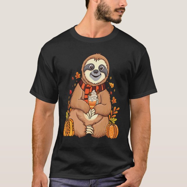T-shirt Sloth holding pumpkin spice happy Fall Yall autumn (Devant)