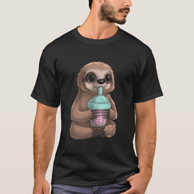 T-shirt Sloth Kawaii Boba Bubble Milk Tea Tapioca Pearls (Devant)
