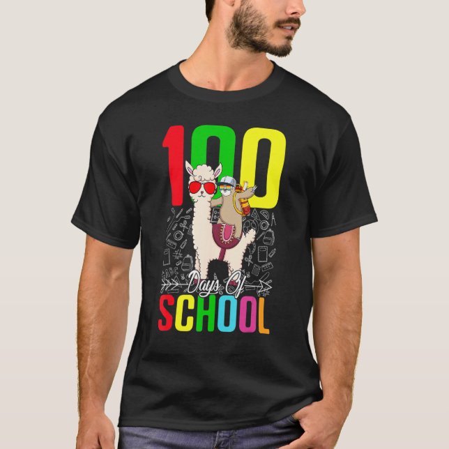 T-shirt Sloth Llama 100 Day Of School For Teacher Student  (Devant)