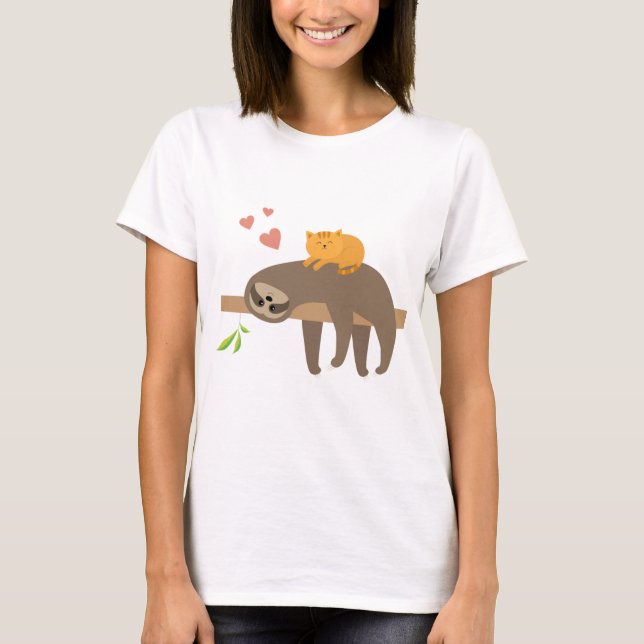 T-shirt Sloth Love Cat Funny Hommes Femmes Kid Gift Tee (Devant)
