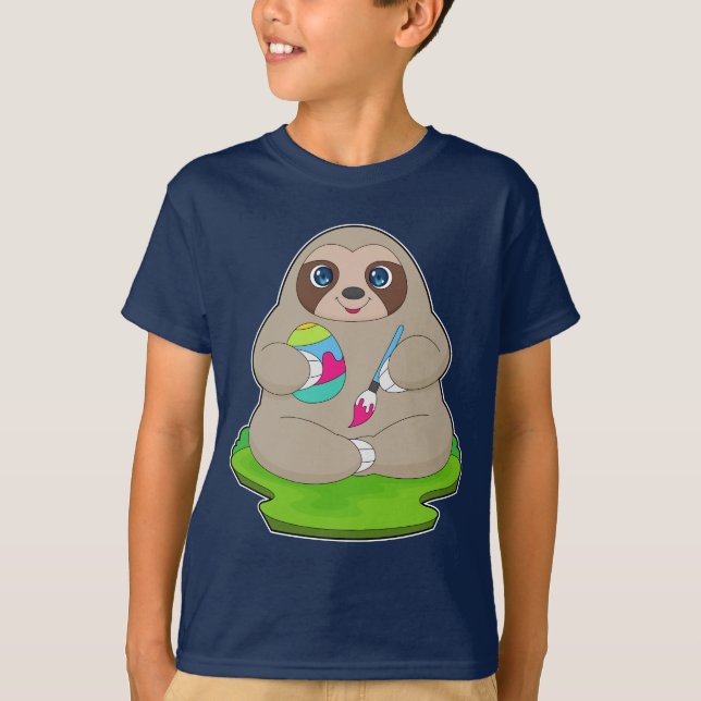 T-shirt Sloth Pâques Peinture des oeufs de Pâques (Devant)