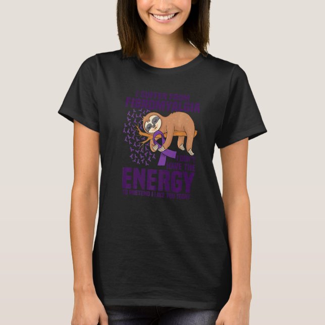 T-shirt Sloth Support Purple Ribbon Warrior Fibromyalgia A (Devant)