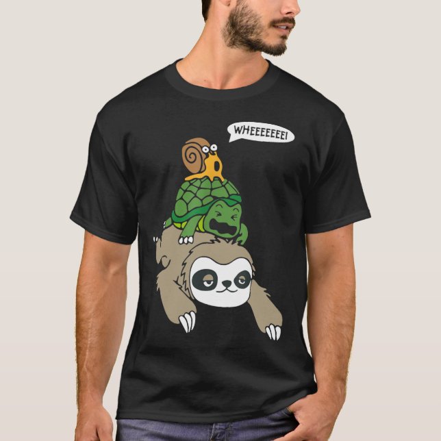 T-shirt Slothurtle Snail Piggyback Animal Running boy (Devant)