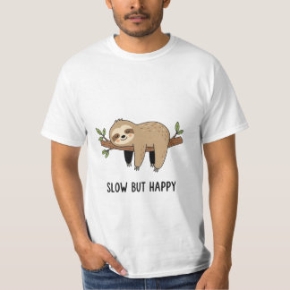 T-shirt Slow But Happy – Cute Sloth Illustration Unisex