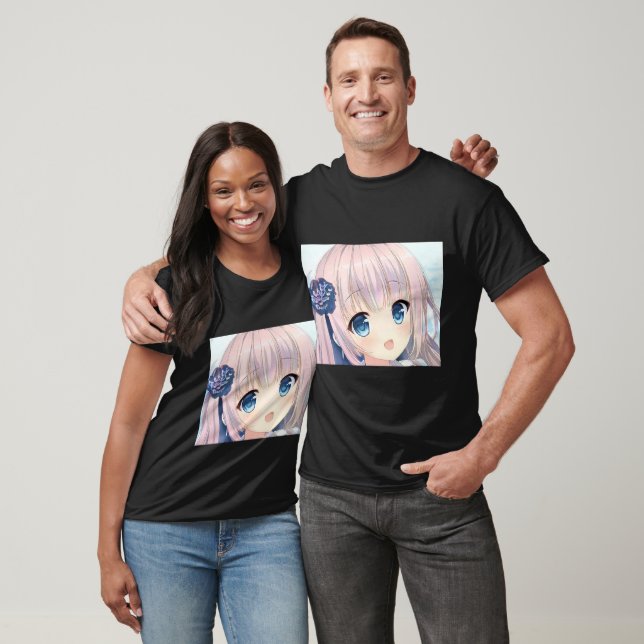 T-shirt Smile confuse anime fille cheveux roses yeux bleu  (Unisexe)