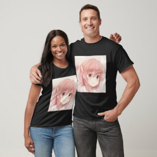 T-shirt Smiling cheveux rose anime fille yeux rose manga T