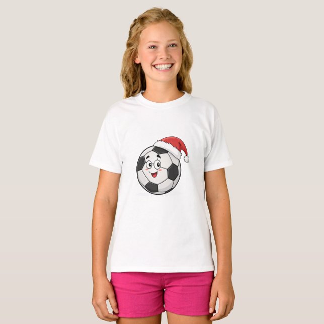 T-shirt Smiling Soccer Ball with Santa Hat (Devant entier)