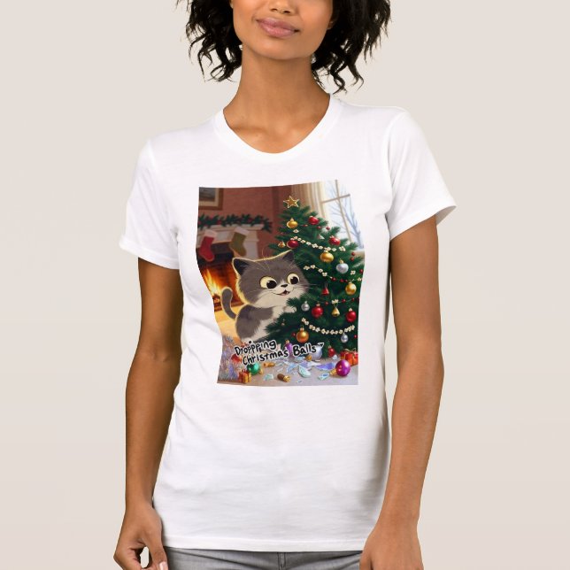 T-shirt Smirking Kitten Christmas Chaos 1 women's  (Devant)
