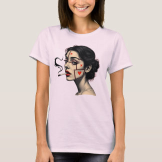 T-shirt Smoking Woman Art with Heart Icon Face