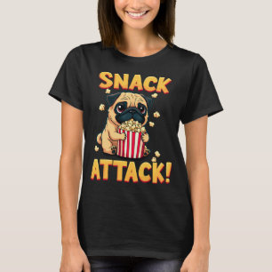 T-shirt Snack Attack - Pug avec Popcorn Dessin Animé
