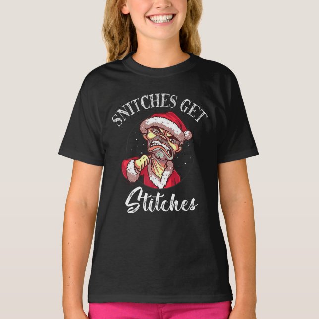 T-shirt Snitches Obtenir Des Points Drôle Noël Père Noël A (Devant)