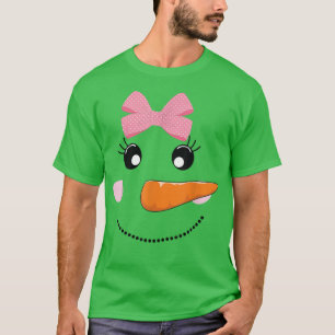 T-shirt Snow Girl Face Carrot Nose Pink Bow