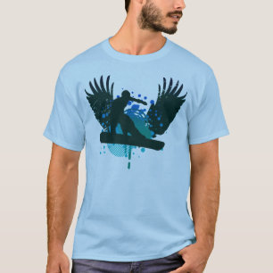 T-shirt snowboard high-fi. fond océan avec turquoise.