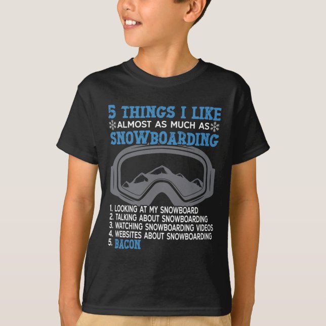 T-shirt Snowboard Snowboard Bacon 5 choses que j'aime Almo (Devant)