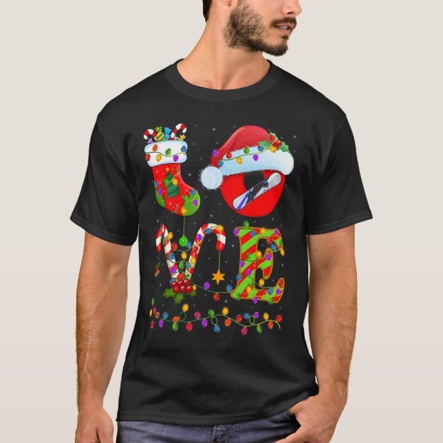 T-shirt Snowboard Xmas Lighting Père Noël Love Snowboard (Devant)