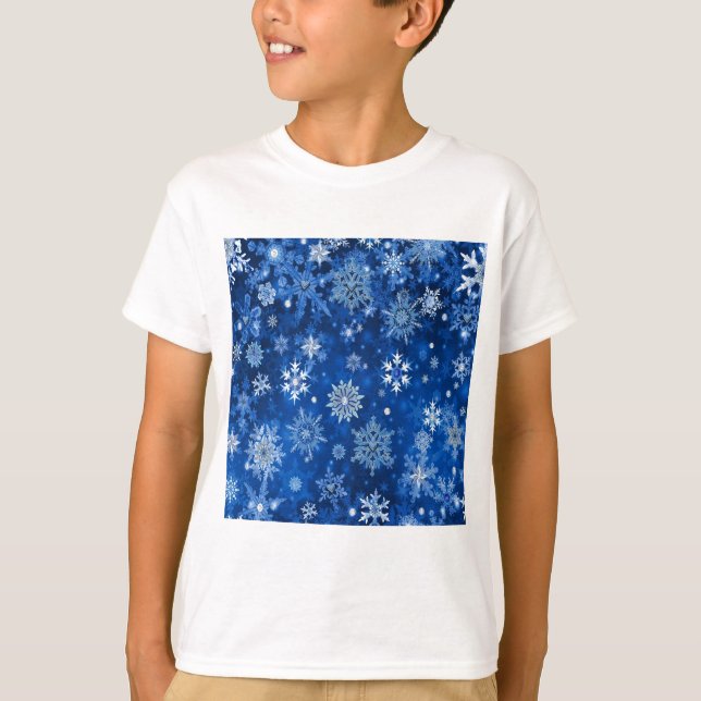 T-shirt Snowflakes de Noël Bleu et argent (Devant)