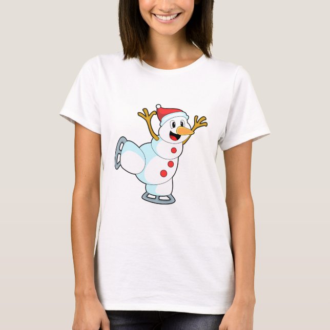 T-shirt Snowman au patinage sur glace avec patins sur glac (Devant)