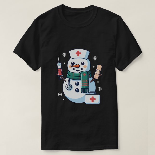 T-shirt Snowman Cute Christmas Nurse Medical Holiday (Design devant)