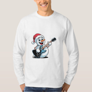 T-shirt Snowman Jouer Guitare électrique Père Noël Noël